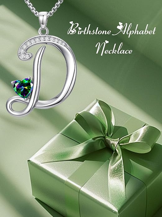 Valentines Day Gifts for Women Alphabet A to Z Initial Birthstone Pendant Necklaces for Women - 18k White Gold Plated Personalized Name Jewelry Valentine Mothers Day Birthday Gifts for Women Her Girlfriend