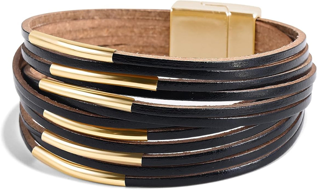 Wrapped Bracelets for Women,Leather Bracelet,Boho Bracelets for Women,Multi-Layer Pearl Crystal Bracelet Bangle Jewelry