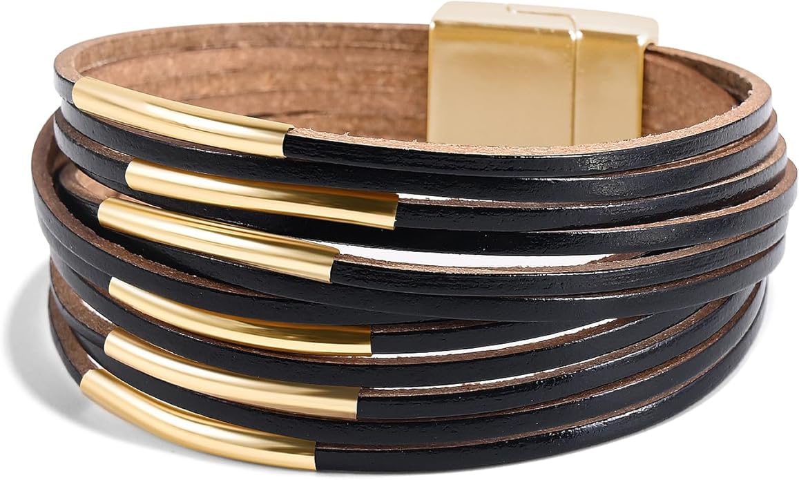 Wrapped Bracelets for Women,Leather Bracelet,Boho Bracelets for Women,Multi-Layer Pearl Crystal Bracelet Bangle Jewelry