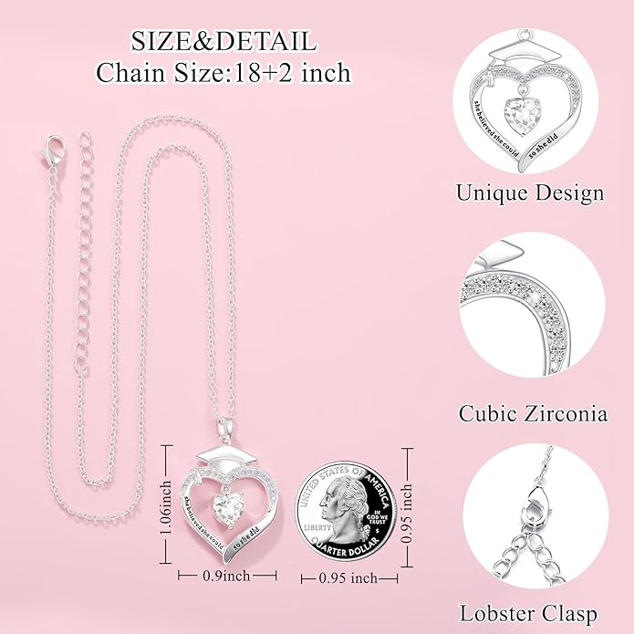 Graduation Gifts for Her Girls 2025 Birthstone CZ Heart Pendant Necklace Class of 2025 College Graduation Friendship Gifts for Her