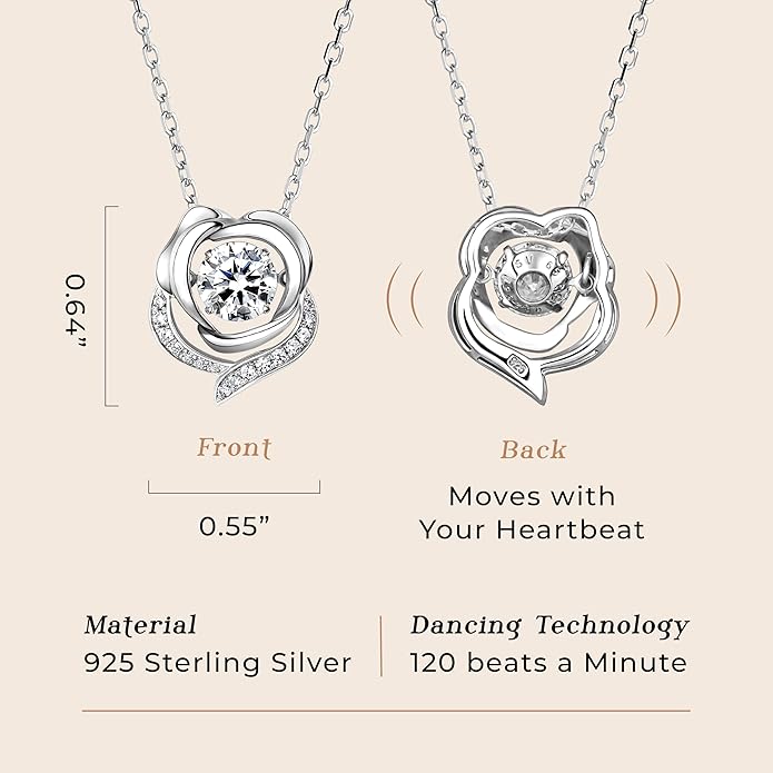ARINZA Moissanite Necklace for Women, 1 Ct 925 Sterling Silver Dancing Diamond Pendant, 18+2 Inch Chain, Valentine’s Day Christmas Gift for Her, Wife, Mom, Anniversary, Birthday