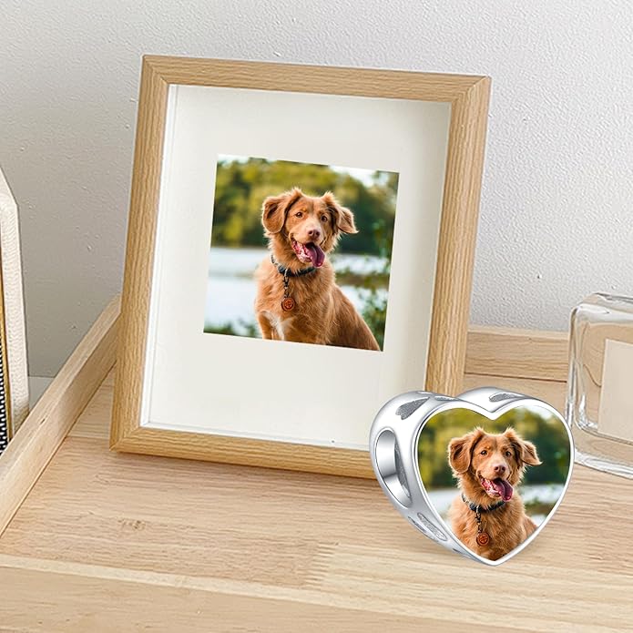 Annmors Personalized Photo Charm for Bracelet Necklaces,925 Sterling Silver Charm Love Heart Shaped Engraved Customize Picture Gift for Birthday Mother's Day Christmas,Bead Charms Jewelry for Women