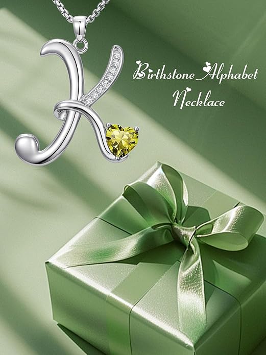 Valentines Day Gifts for Women Alphabet A to Z Initial Birthstone Pendant Necklaces for Women - 18k White Gold Plated Personalized Name Jewelry Valentine Mothers Day Birthday Gifts for Women Her Girlfriend