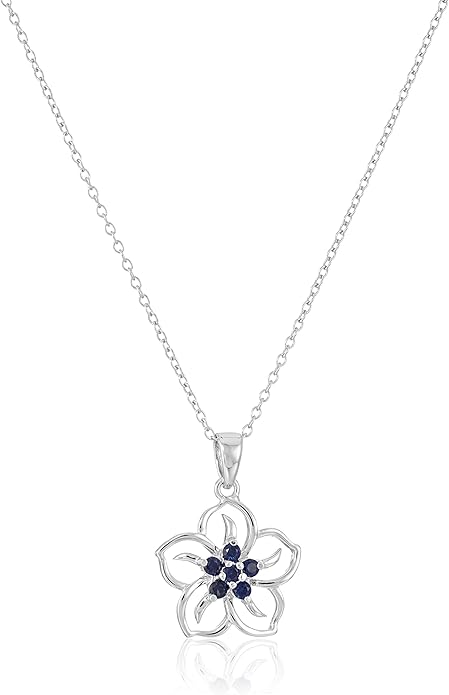 Amazon Collection Genuine or Created Gemstone Birthstone Flower Pendant Necklace with Chain in Sterling Silver, 18"