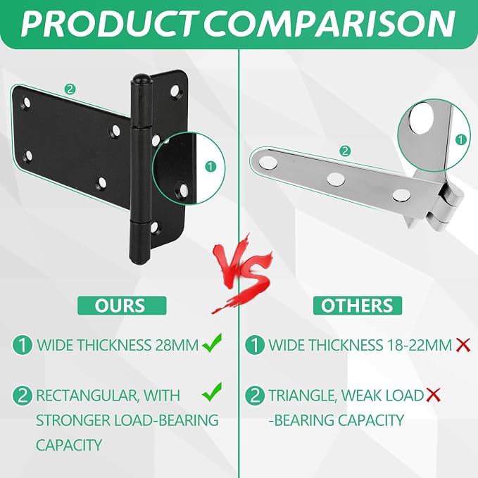 5 in T-Strap Shed Door Hinges 260 Lbs Capacity, 6 Pack Heavy Duty Gate Hinge | - Image 4