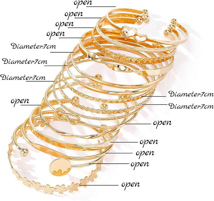 17IF Gold Bangle Bracelet For Women, 14k Multilayer Charm Textured Stackable Bracelets Boho Indian Chunky Cuff Fashion Jewelry Gift