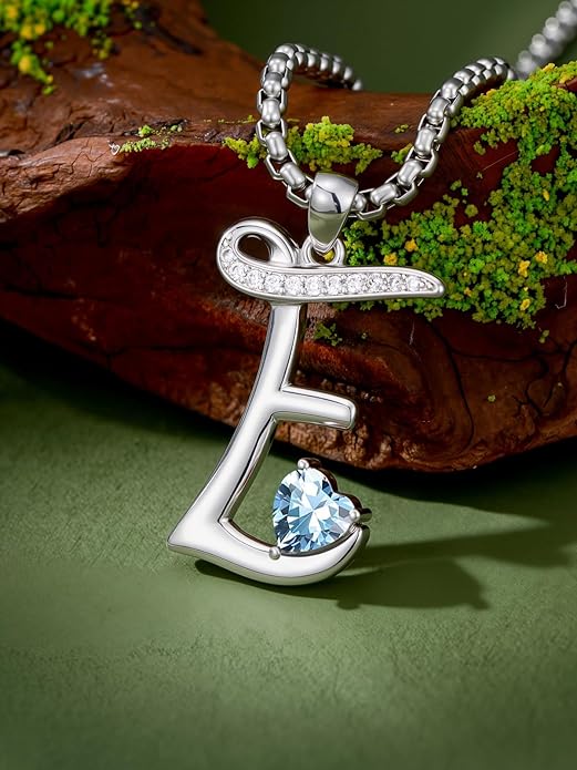 Valentines Day Gifts for Women Alphabet A to Z Initial Birthstone Pendant Necklaces for Women - 18k White Gold Plated Personalized Name Jewelry Valentine Mothers Day Birthday Gifts for Women Her Girlfriend