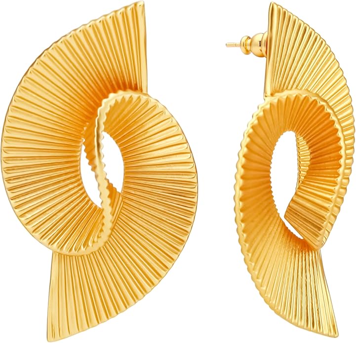 18K Gold Dangle Earrings for Women, Thick and Sturdy Hypoallergenic Exaggerated Striped Twist Fashion Jewelry Versatile Luxury Gifts.