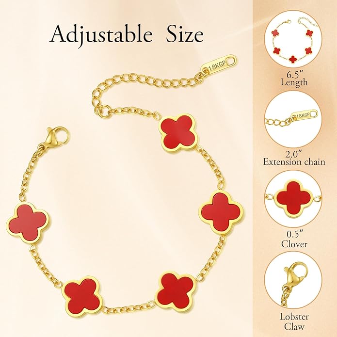 Gold Bracelets for Women‌,Four Leaf Clover Bracelet‌,Fashion Jewelry for Women,Gifts for Women,Lucky Bracelet for women,Double-sided Same Color,18K Gold-plated Titanium Steel