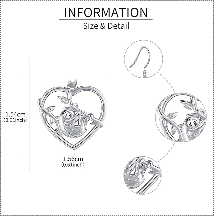 Sloth Earrings 925 Sterling Silver Animal Sloth Jewelry Gifts for Women