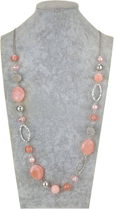 BULINLIN Beaded Long Necklace for Women Silver Sweater Chain Necklace with Crystal Resin Beads, Fashion Jewelry Necklace