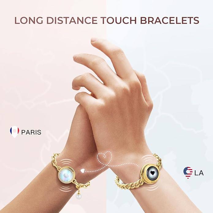 TOTWOO Long Distance Touch Bracelets for Couples, Smart Light & Vibration Love Jewelry, Long Distance Valentines Day Gifts for Him Her Women Men, One-to-One Bluetooth Pairing via App