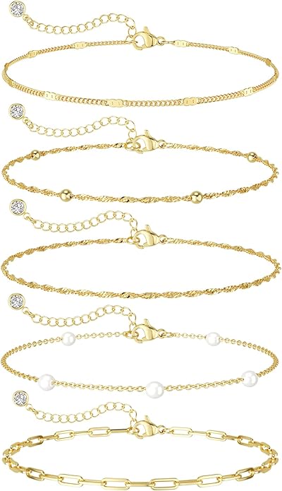MBW Gold Bracelets for Women Trendy, Dainty 14K Gold Plated Bracelet Stack Beaded Chain Bracelet Set Thin Small Cute Paperclip Bracelets Fashion Waterproof Jewelry Gift Gold Accessories for Women