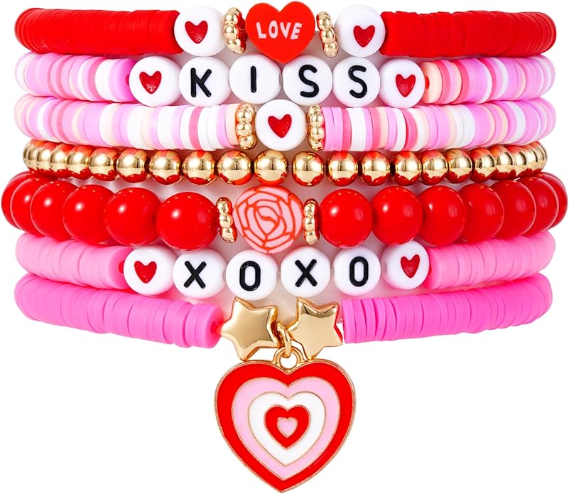 Heishi Beaded Stretch Bracelets for Women Stackable Polymer Clay Beads Bracelets Friendship Boho Summer Beach Bracelet Jewelry Set