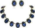 BriLove Victorian Style Statement Necklace Pierced Earrings Jewelry Set for Women Crystal Floral Cameo Inspired Oval Jewellery for Party Prom