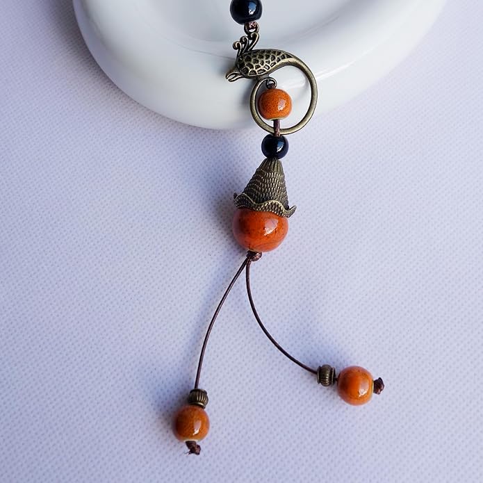 Boho Style Colorful Ceramic Bead Strand Necklace Adjustable Bohemian Jewelry Gift for Women, Fashion Clothing Matching Necklace