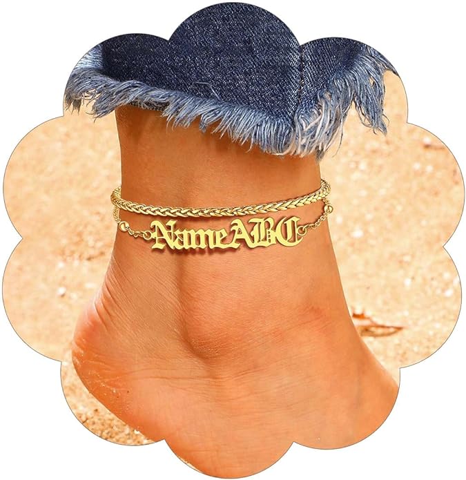 FindChic Custom Ankle Bracelets for Women, Stainless Steel Figaro/Cuban/Wheat/Rope/Herringbone Chain Anklets, Beach Foot Jewelry 8.5''-10.5'' Adjustable & Waterproof, with Gift Box