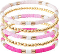 GOOJIDS Surfer Heishi Clay Bead Bracelets for Women Bohemian Stackable Gold Plated Beaded Stretch Bracelets Elastic Layering Friendship Bracelets Set Boho Jewelry