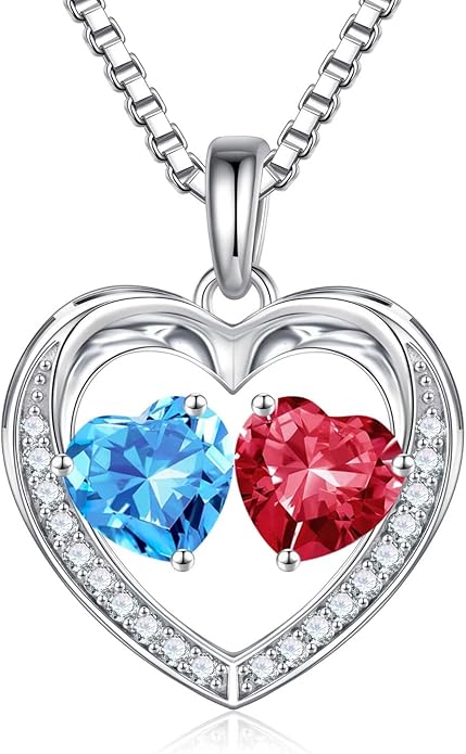 Iefil Valentines Day Gifts for Her - 925 Sterling Silver Heart Birthstone Necklace, Anniversary Birthday Gifts for Women Wife Girlfriend Mom Her