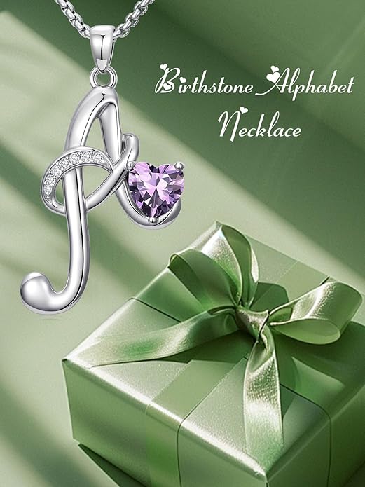 Valentines Day Gifts for Women Alphabet A to Z Initial Birthstone Pendant Necklaces for Women - 18k White Gold Plated Personalized Name Jewelry Valentine Mothers Day Birthday Gifts for Women Her Girlfriend