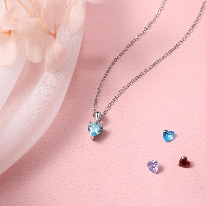 PaulaMax Jewelry Custom Birthstone Necklace for Women in 925 Sterling Silver, Mother's Day Necklace with 1 2 3 4 Heart Birthstones, Personalized and Customized Sterling Silver Chain 18" + 2"