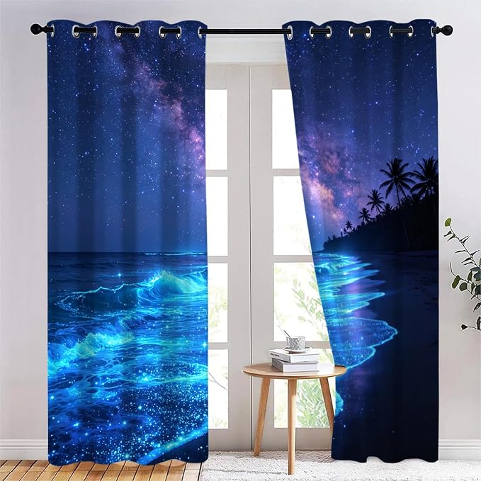 Beach Curtains, Fluorescent Beach Blackout Curtains 96 Inch Long, Coconut Tree by Unknown