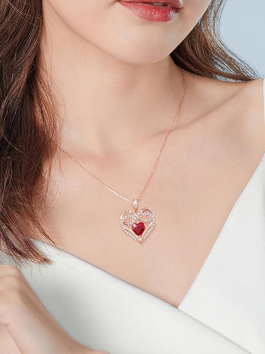 Infinity Rose Gold Valentines Heart Birthstone Necklace for Women,I Love You Always and Forever Jewelry,Valentines Anniversary Birthday Gifts for Her Wife Mom Grandma Daughter
