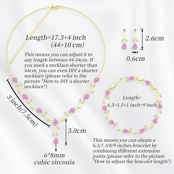 GZWHD Wedding Jewelry Sets for Bride Bridesmaid Women Cubic Zirconia Necklace Earrings Bracelet Set Gift for Mother Friend Wife Daughter Sister Party Prom Jewelry