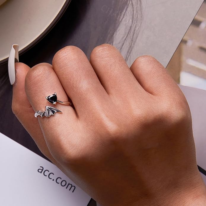 WOSTU Animal Open Adjustable Ring Playful Cat Dachshund Snake Koi Fish Hummingbird Bat Heart Feather Stacking Ring for Women, Sterling Silver Plated Pet Memorial Jewelry Gift for Cat Lovers