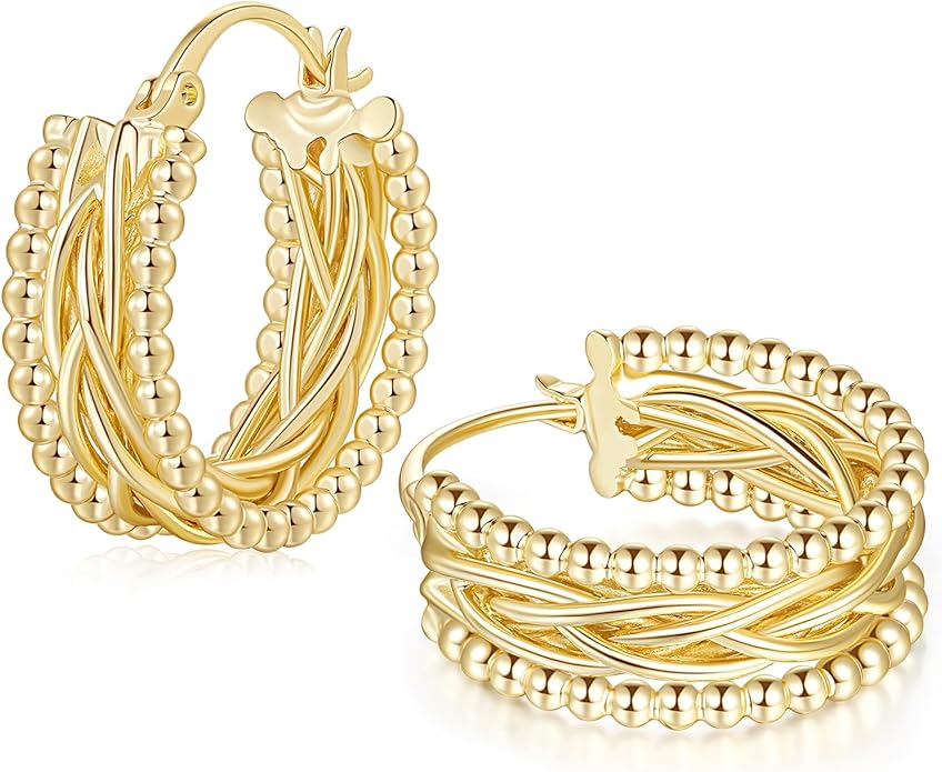 Hoop Earring 14k Gold Earrings for Women Twisted Chunky Hoop Earrings Thick Gold Hoops Unique Gold Jewelry for Women Every Occasion 23.3mm*9mm