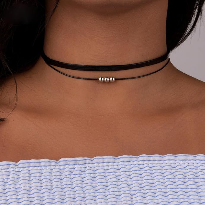 Fesciory Black Necklaces for Women, Adjustable Layered Velvet Leather Lace Collar Necklace, Goth Jewelry Gifts.