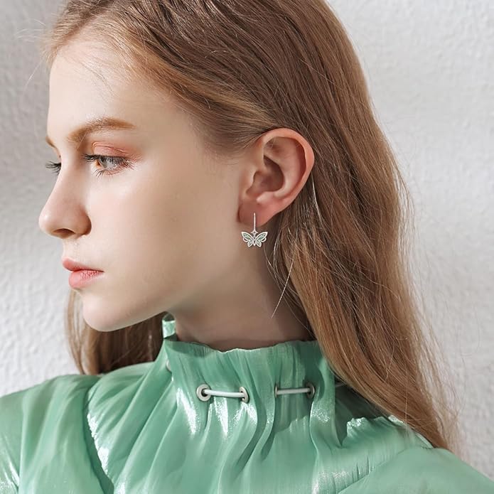 PELOVNY Animal Dangle Earrings Sterling Silver Hypoallergenic Moss Agate Crystal Moonstone Earrings Bee Butterfly Dolphin Peacock Phoenix Jewelry Birthday Christmas Gifts for Women