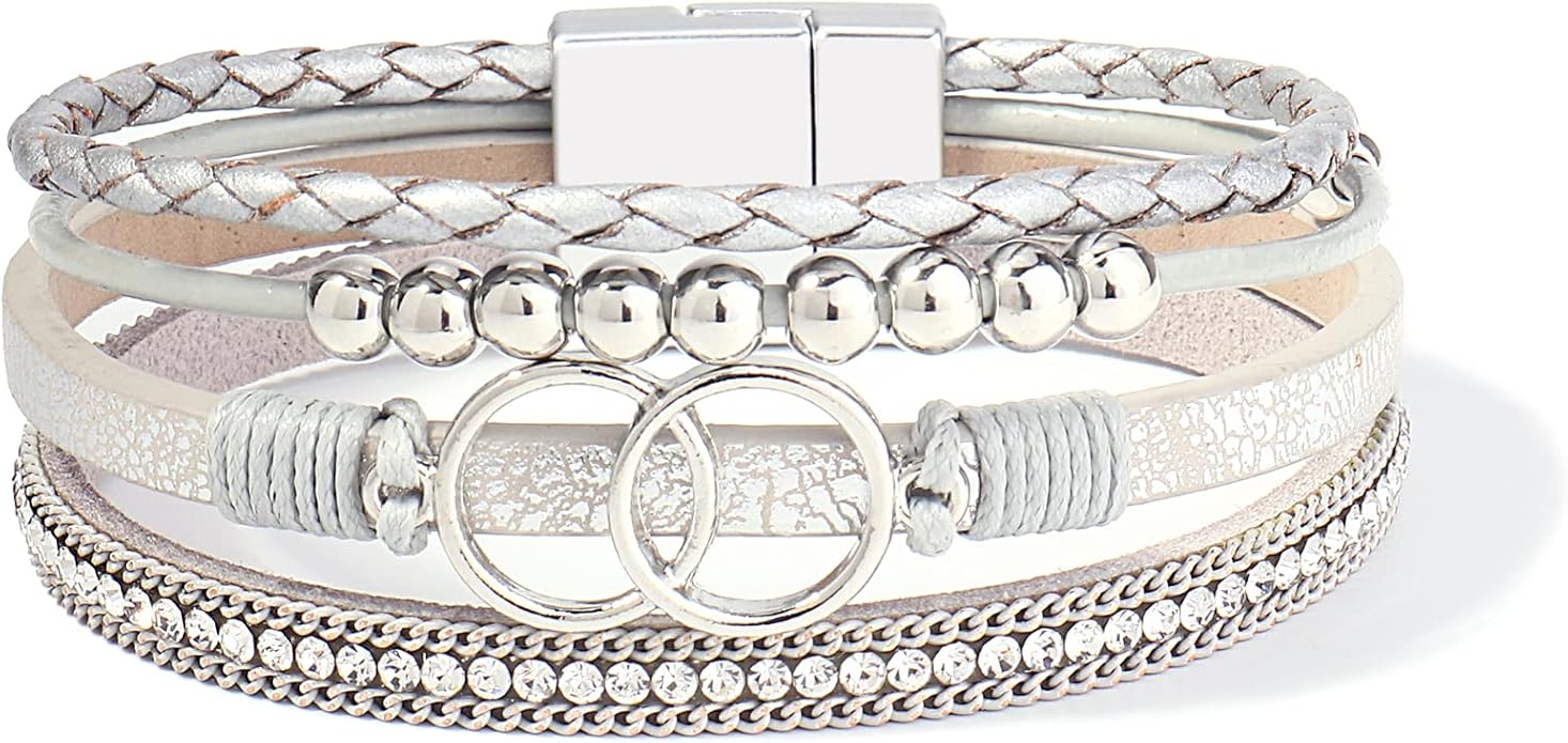 FANCY SHINY Boho Leather Wrap Bracelet Stackable Infinity Chunky Cuff Bracelets Western Hippie Outfits Jewelry Valentine Gifts for Women