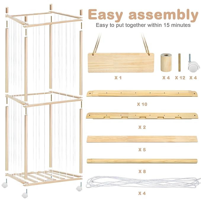 Stuffed Animal Storage, Wood Stuffed Animal Zoo Storage with Brake Wheels, Extra Large Capacity Plush Toy Cage, Space Save Toy Organizer with Kids, Perfect for Nursery Playroom Kidroom Bedroom
