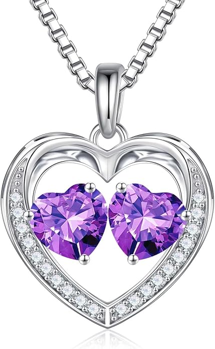 Iefil Valentines Day Gifts for Her - 925 Sterling Silver Heart Birthstone Necklace, Anniversary Birthday Gifts for Women Wife Girlfriend Mom Her