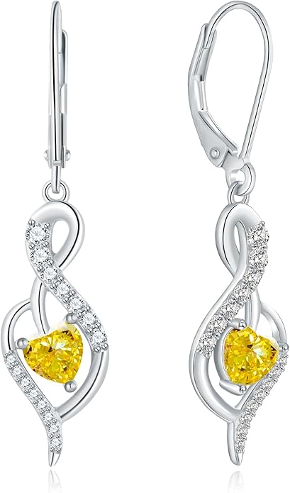 Infinity Heart Dangle Drop Earrings for Women, 925 Sterling Silver Birthstone Leverback Earrings, Birthday Anniversary Valentines Day Jewelry Gifts for Women Mom Her