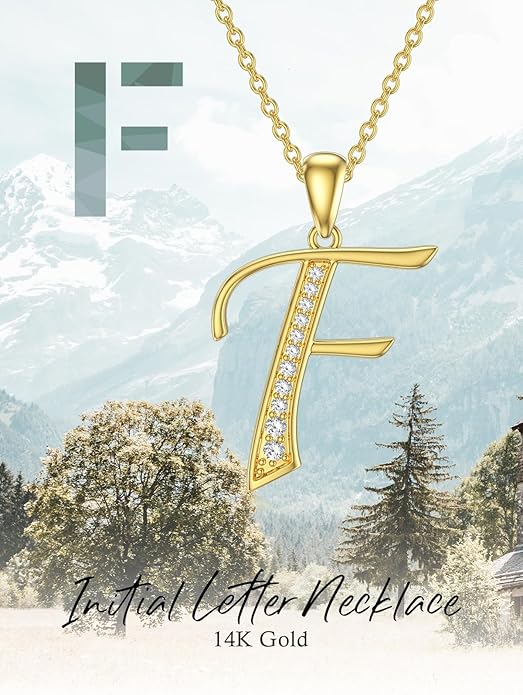 14k Gold Initial Necklace for Women, Solid Gold Moissanite Letter Pendant Necklaces Jewelry for Her Birthday Valentines Day Gifts for Mom Wife Christmas Gifts for Girlfriend Sister
