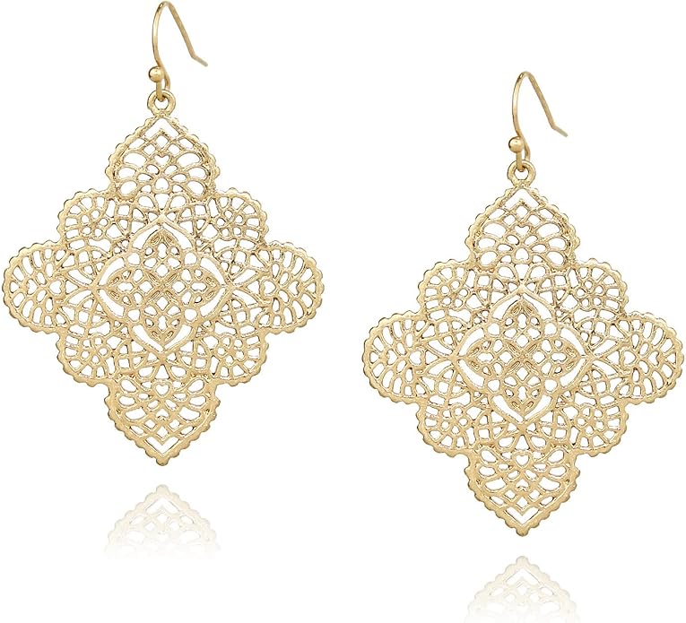 POMINA Floral Celtic Filigree Gold Dangle Drop Earring Boho Fashion Geometirc Filigree Earrings for Women