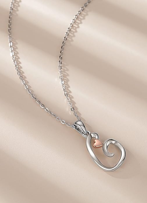 CELESTIA 925 Sterling Silver Initial Necklaces 26 Letter with Rose Gold Heart - 18 Inch Chain