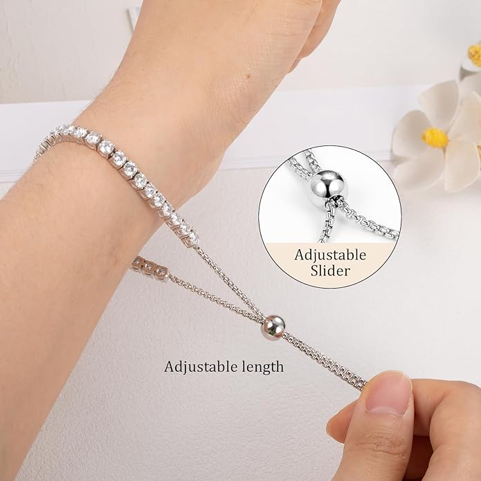 4MM Moissanite Tennis Bracelet for Women, 10.9 ct Adjustable Moissanite Bracelets, 925 Sterling Silver White/14k Gold Plated, Luxury Birthday or Anniversary Jewelry Gift for Her