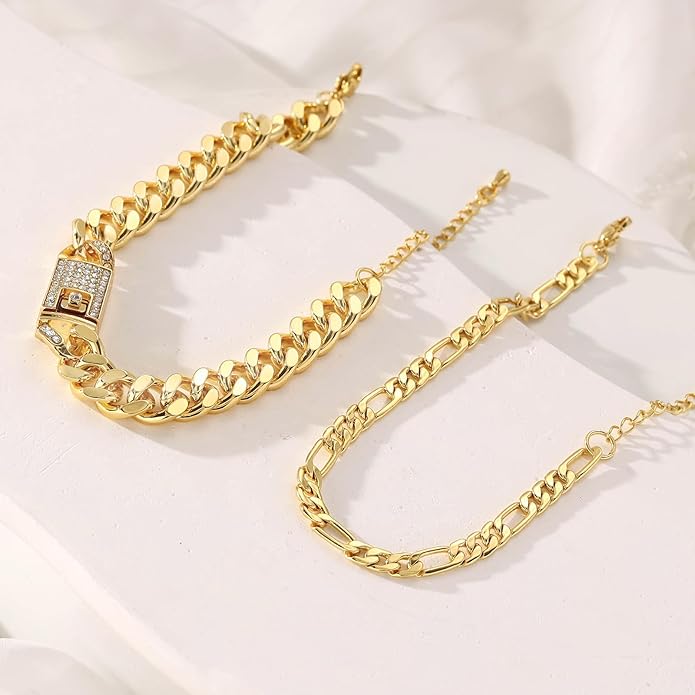 14K Gold Anklets for Women Waterproof Rhinestone Ankle Bracelet Layered Cuban Link Chain Diamond Anklet Beach Jewelry for Women