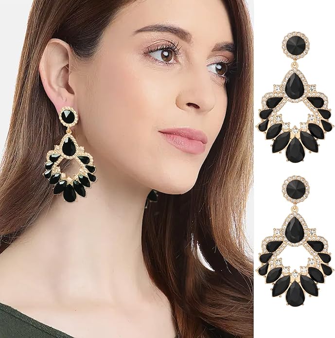 Fashion Rhinestone Statement Drop Dangle Earrings Large Colorful Crystal Chandelier Earrings for Women Bridal Wedding Party Prom