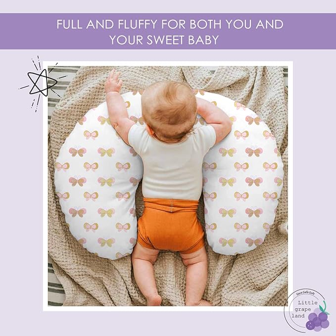 Little Grape Land Nursing Pillow, Breast Feeding Pillows for Mom, Butterfly Soft Cover with Breathable Filling, Feeding Support Pillow for 0-12 Months, Multifunctional Support Cushion for Travel