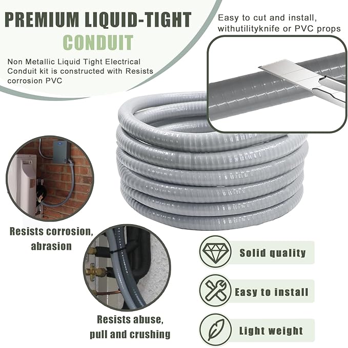 1 Inch 15 FT Non Metallic Liquid-Tight Conduit and Connector Kit - Image 3