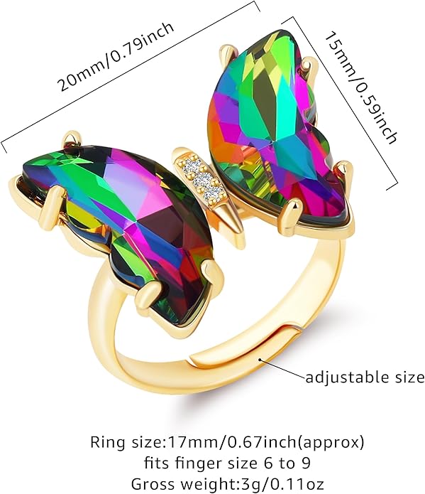 MISS RIGHT Butterfly Crystal Jewelry Set with Butterfly Necklace Stud Earrings Bolo Bracelet Adjustable Ring for Women Trendy, Iridescent Y2K Dainty Butterfly Jewelry Gifts