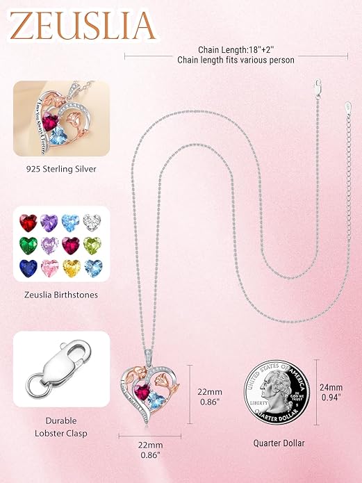 Valentine's Day Gifts for Wife 925 Sterling Silver Double Birthstone Pendant Necklaces I Love You for Always and Forever Necklace Anniversary Birthday Gifts for Wife Girlfriend Mom Her