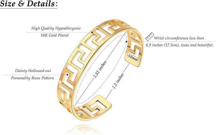 PERNNLA PEARL Dainty Gold Bar Bracelet for Women Simple Delicate Thin Cuff Bangle Hook Bracelet 18K Gold Plated Handmade Minimalist Jewelry