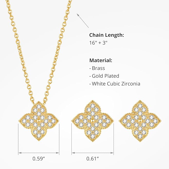 COBI Jewelry Set for Women, 18K Gold & Rhodium Plated CZ Necklace & Earrings, Clover Halo Infinity Solitaire Feather Designs, Dainty Crystal Pendant Sets, Trendy Fashion Gifts for Her