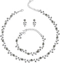 BriLove Wedding Jewelry Set for Women Bride, Gorgeous Stunning Crystal Flower Leaf Cluster Choker Necklace Link Bracelet Stud Earrings Bridal Bridesmaid