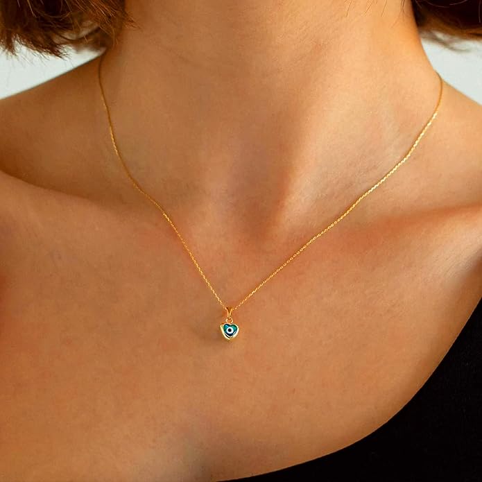 Evil Eye Necklace for Women 14K Gold Plated Delicate Necklaces Blue White CZ Diamond Pendant Necklace Cute Boho Tiny Evil Eye Lucky Protection Jewelry Gift for Women